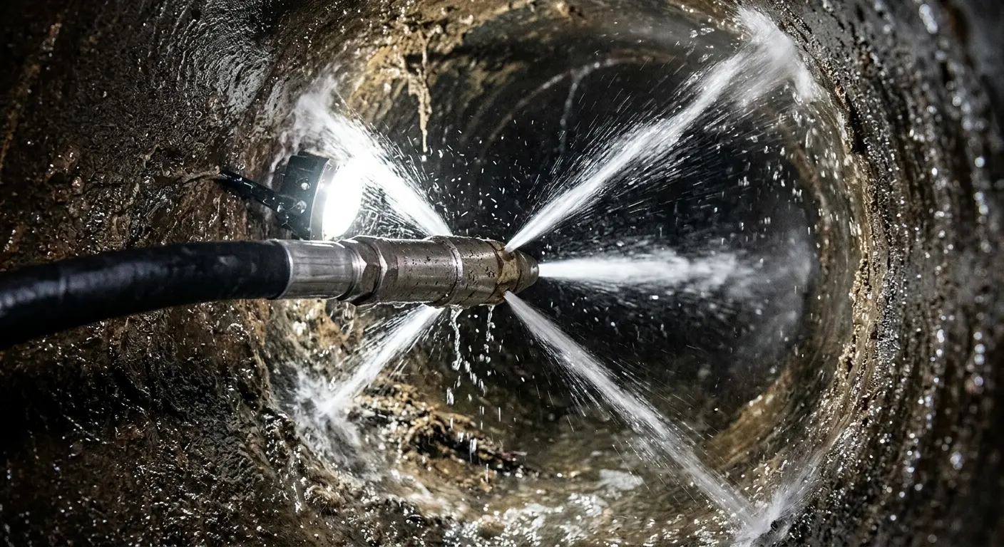 High-pressure hydro jetting nozzle cleaning sewer pipe for Trenchless Sewer Repair in Trinidad